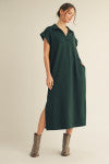 Solid Collared Midi Dress with Pockets