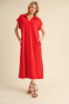 Solid Collared Midi Dress with Pockets