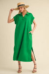 Solid Collared Midi Dress with Pockets