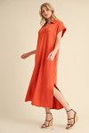 Solid Collared Midi Dress with Pockets