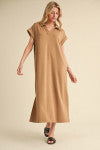 Solid Collared Midi Dress with Pockets