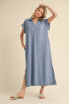 Solid Collared Midi Dress with Pockets