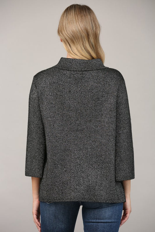 Glitter Yarn Front Pocket Mock Neck Sweater
