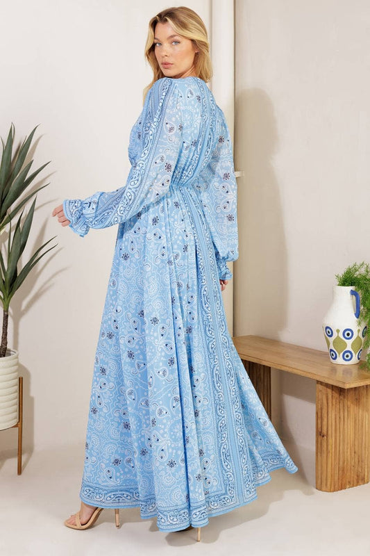 A printed woven maxi dress - SKY BLUE