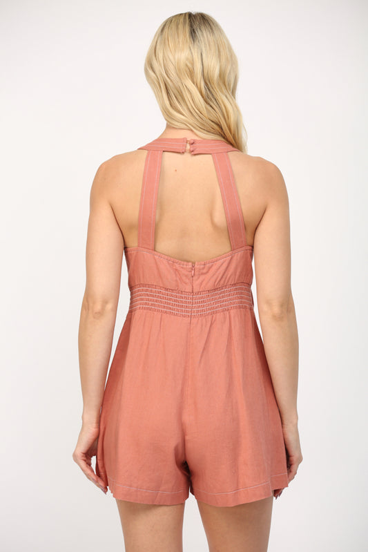 Bow Detail Romper - Baked Rose