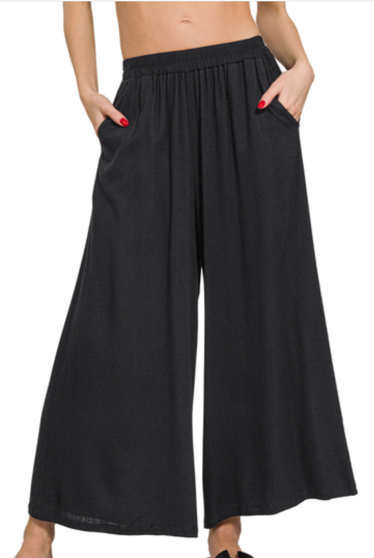 WOVEN ELASTIC BAND PANTS WITH POCKET