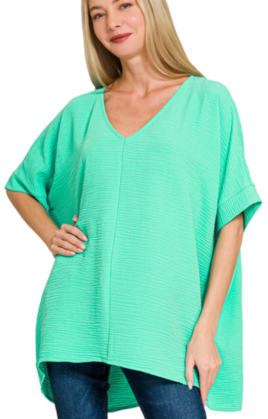 Woven Airflow V-Neck Dolman SS Top - Mint