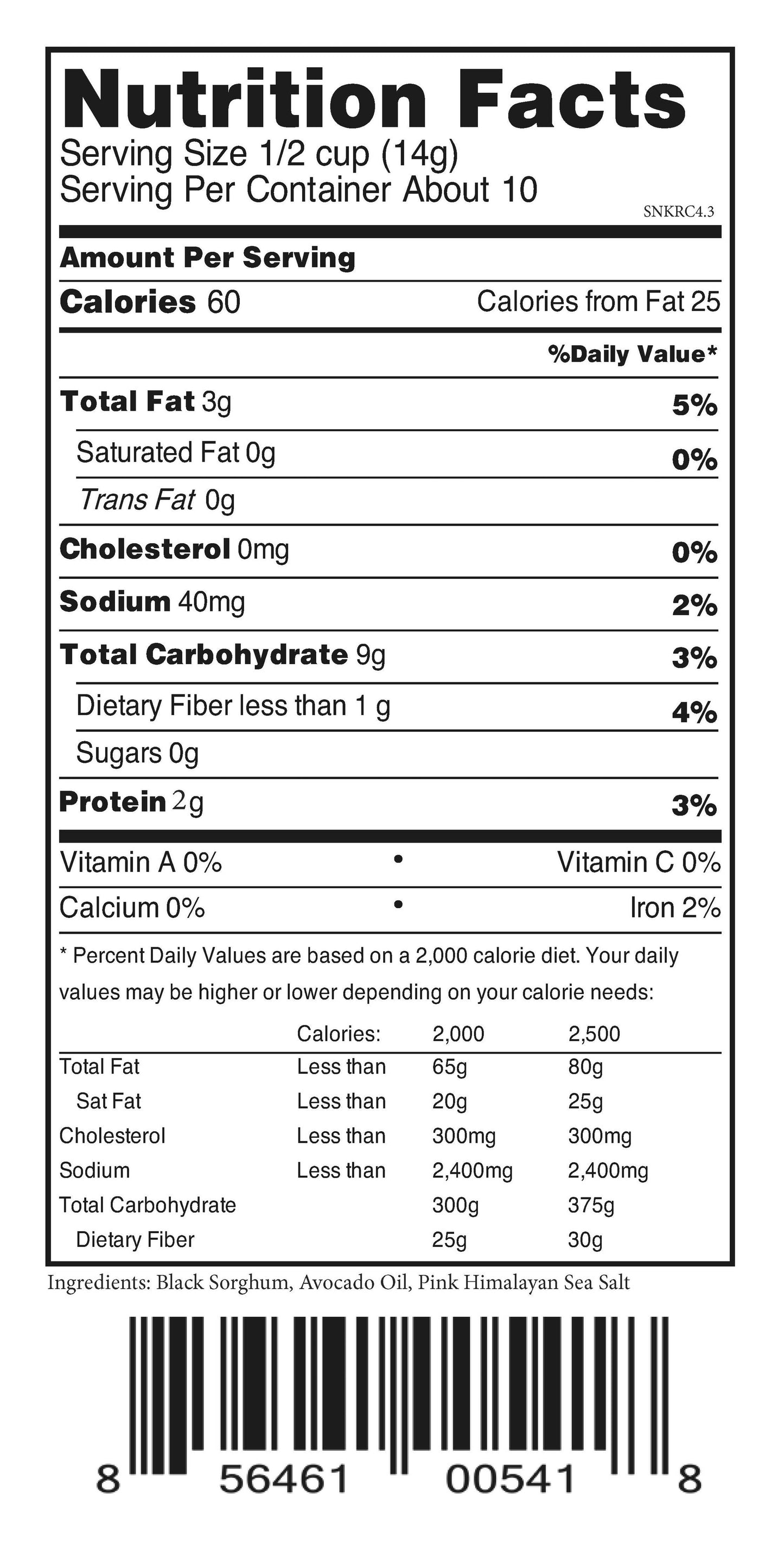 Nature Nate's LLC - Snack-ORAC Black Popped Sorghum Avocado Oil & Pink Himalayan