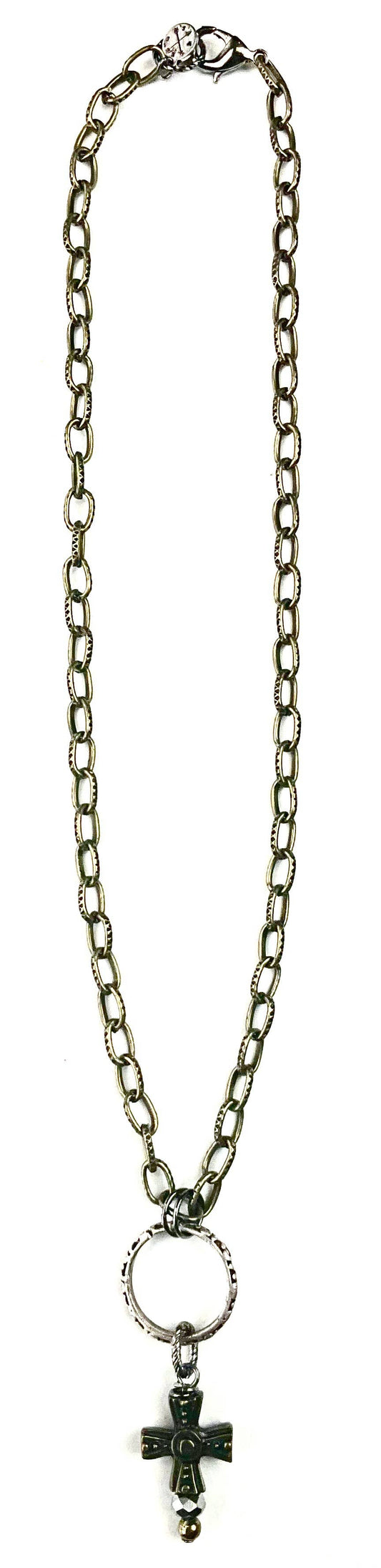 SIMPLE SHORT CHAIN W/RING & CROSS DANGLE