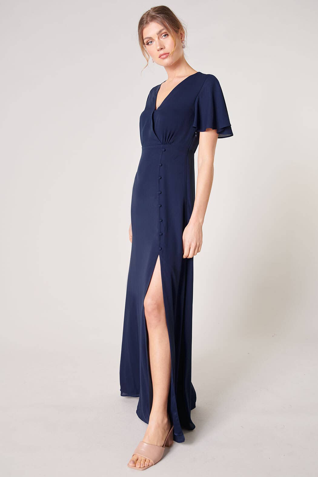 Everlasting Surplice Flutter Sleeve Maxi Dress