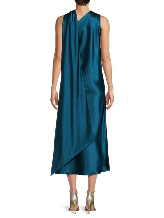 One Shoulder Satin Maxi Dress with Scarf Detail