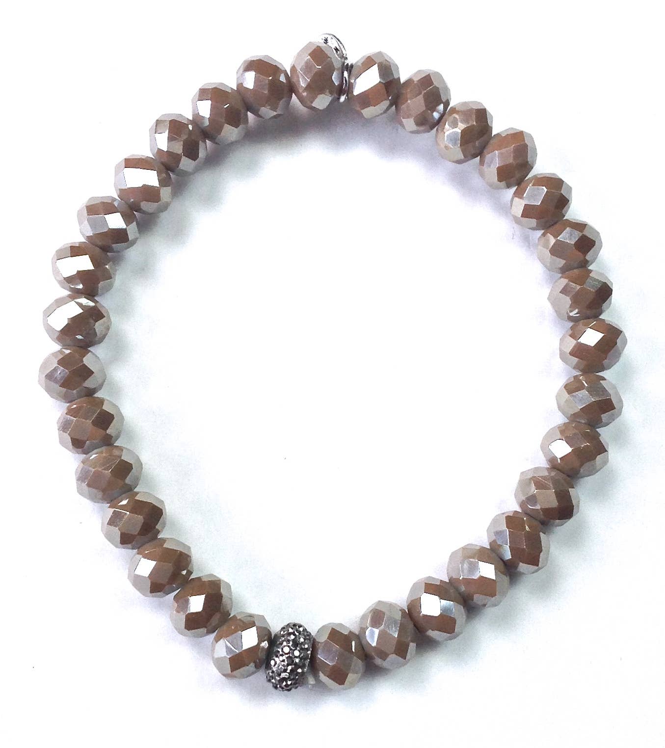 8XB09 BR-8mm Faceted Glass Stretch/Taupe