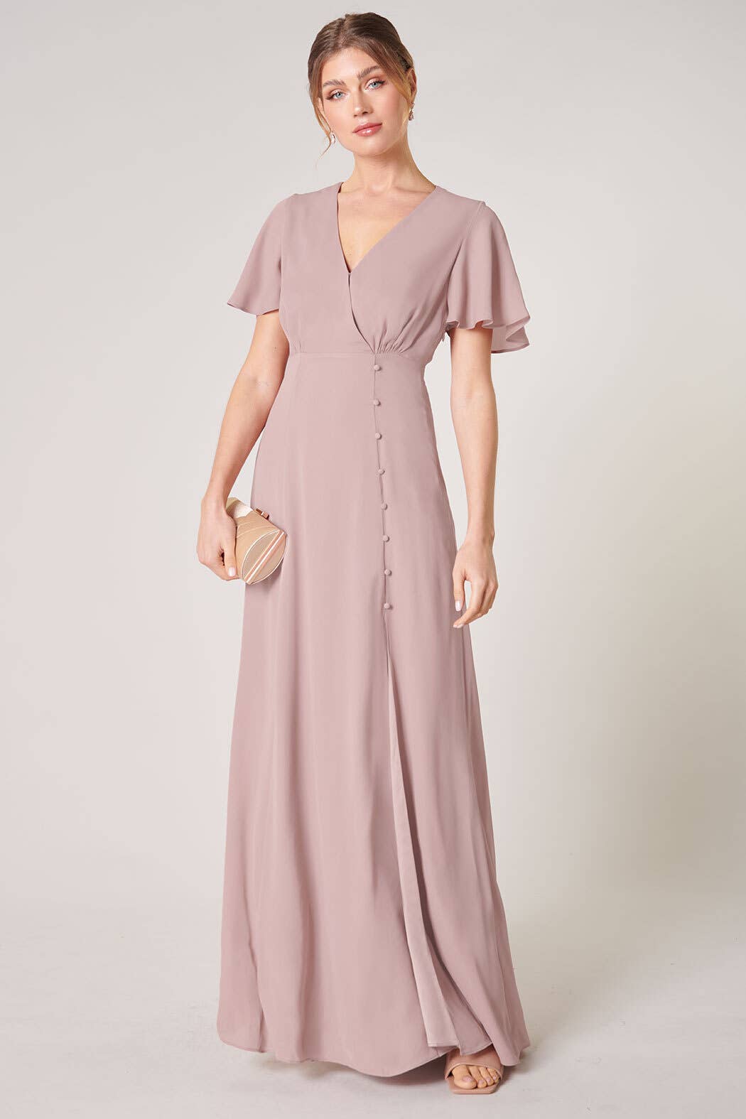 Everlasting Surplice Flutter Sleeve Maxi Dress