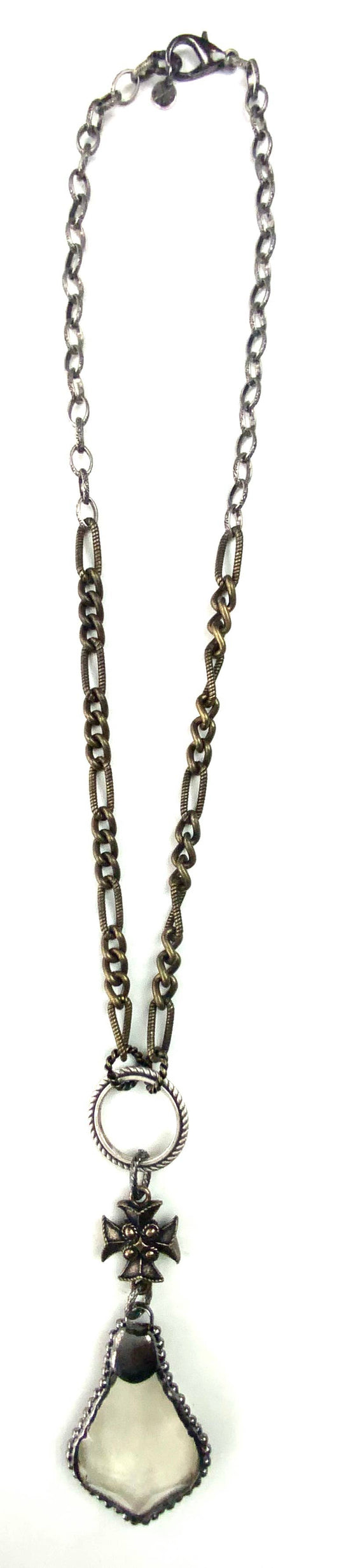 Mixed Fancy Chains, Ring French Cross/Edged Pendant Necklace