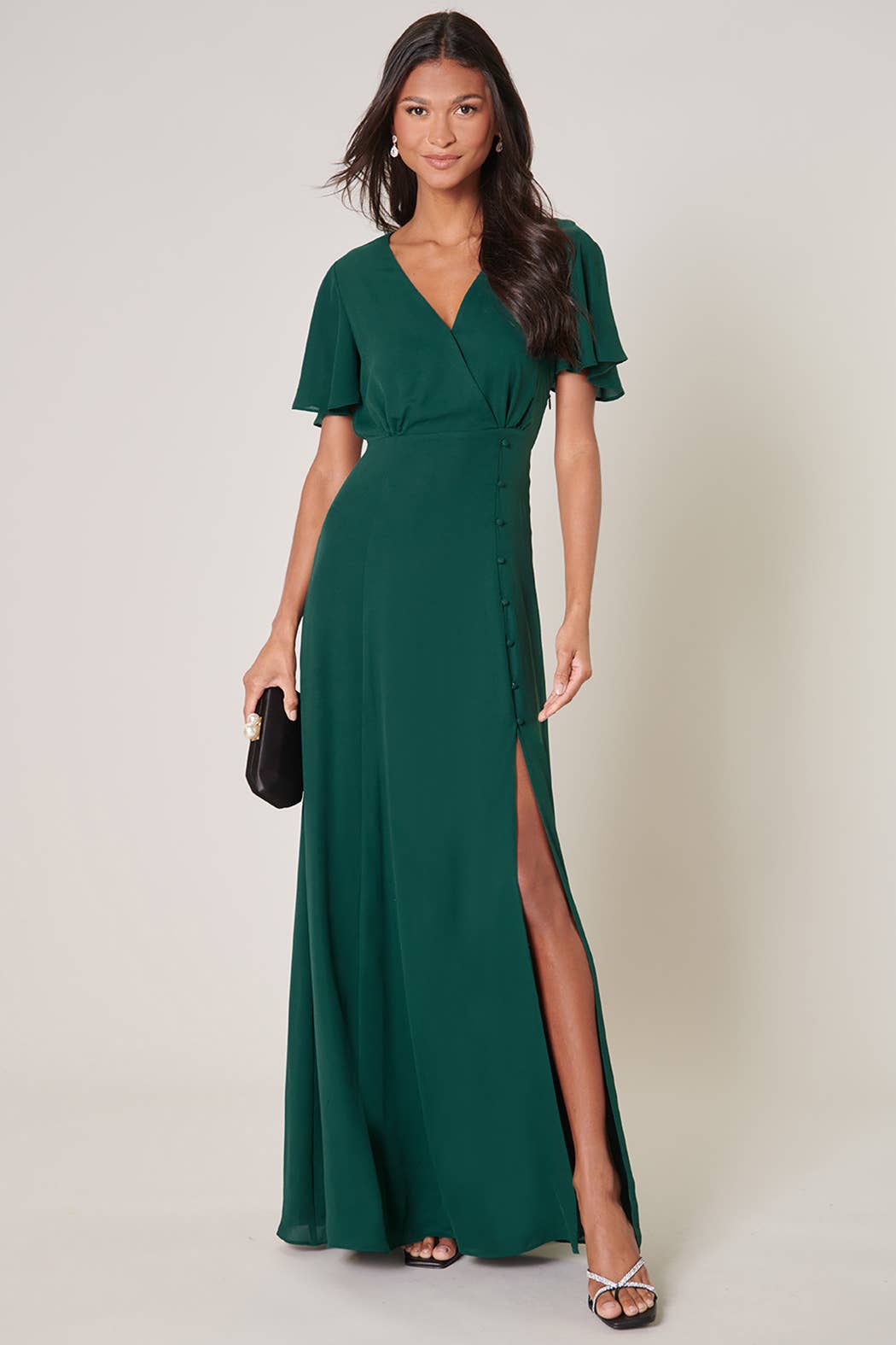 Everlasting Surplice Flutter Sleeve Maxi Dress