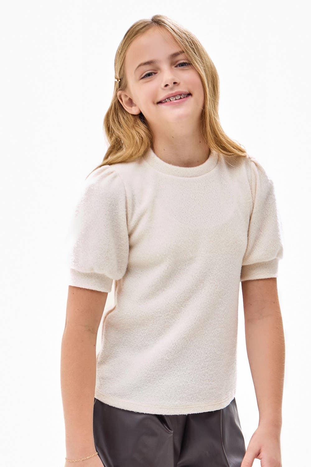 Tween Short Puff Sleeve Knit Sweater