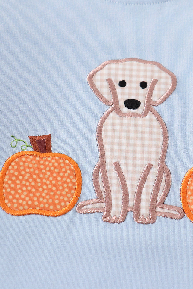 Blue dog pumpkin applique boy top