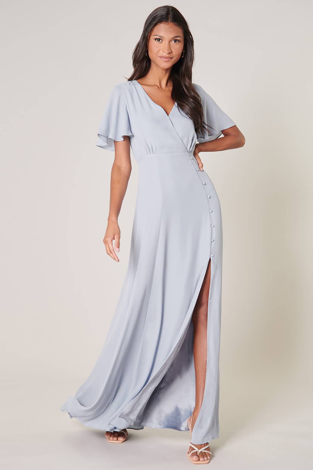 Everlasting Surplice Flutter Sleeve Maxi Dress