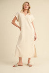 Solid Collared Midi Dress with Pockets
