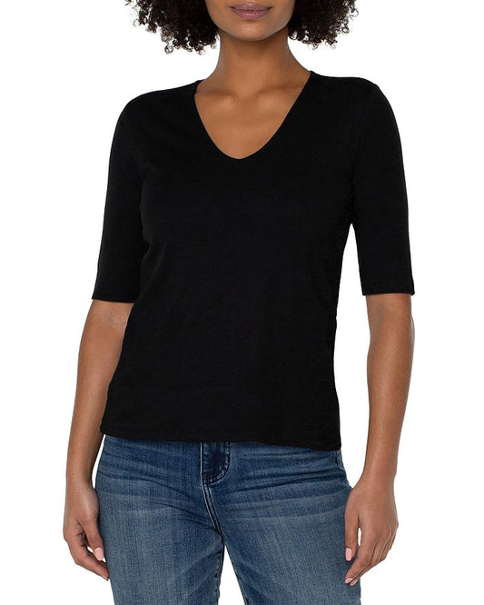 Liverpool Double Layer V-Neck Rib Knit Top