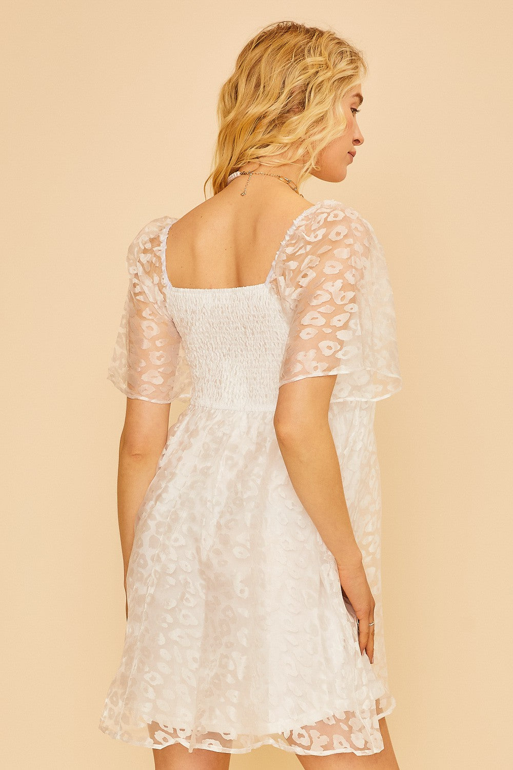 Leopard Sheer Print White Dress