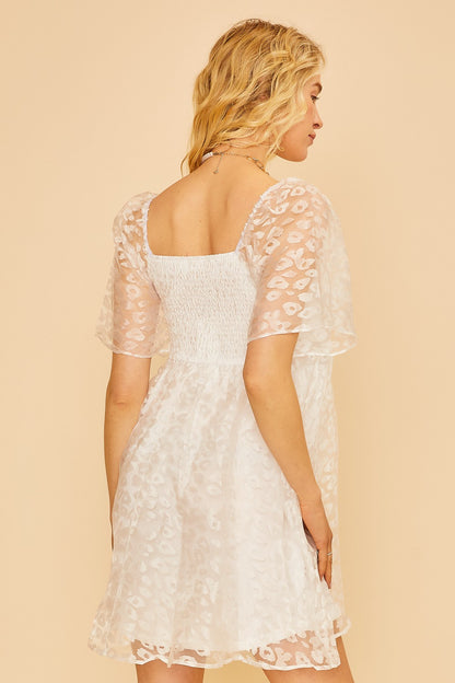 Leopard Sheer Print White Dress