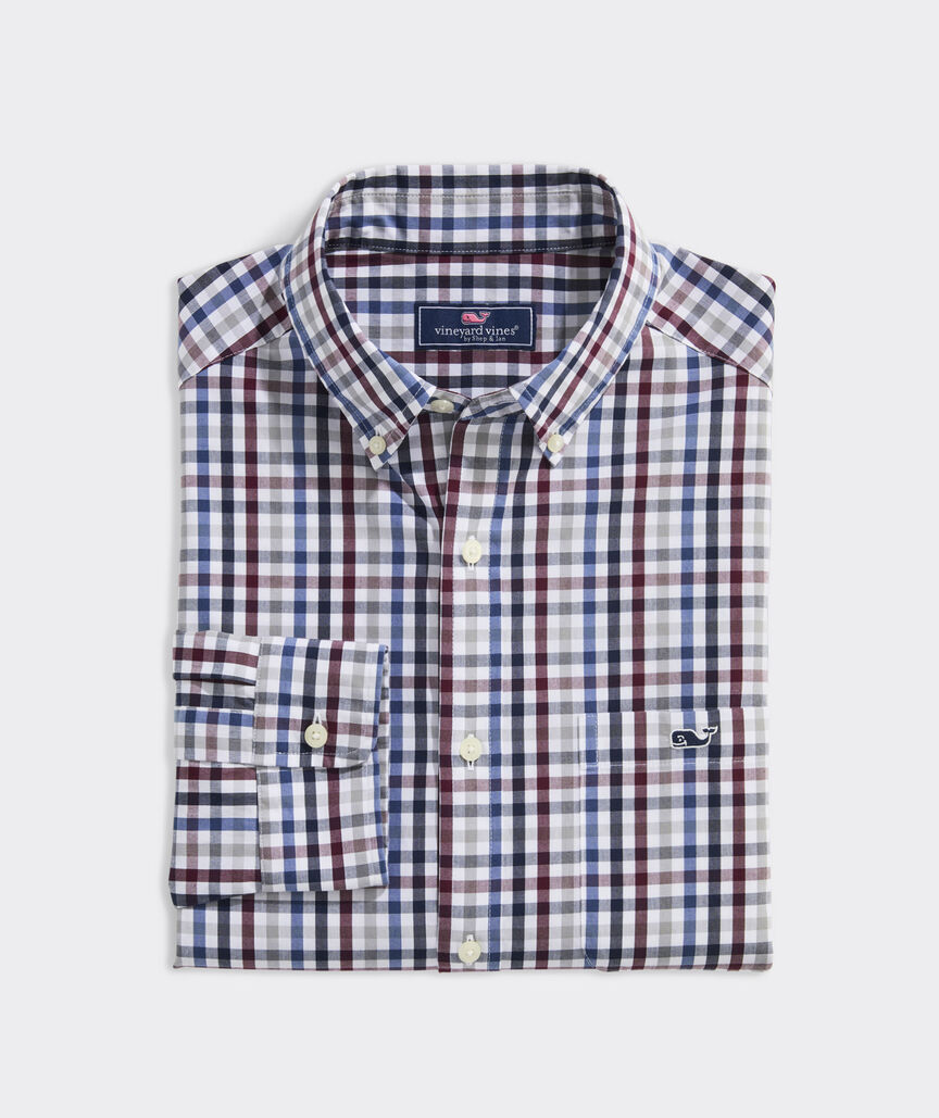 Stretch Poplin Tattersall Shirt - Crimson