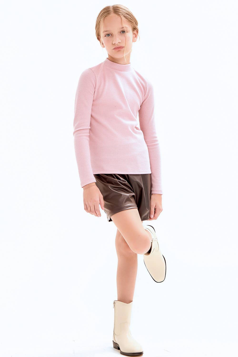 Tween Thermal Knit Mock Neck Basic Top