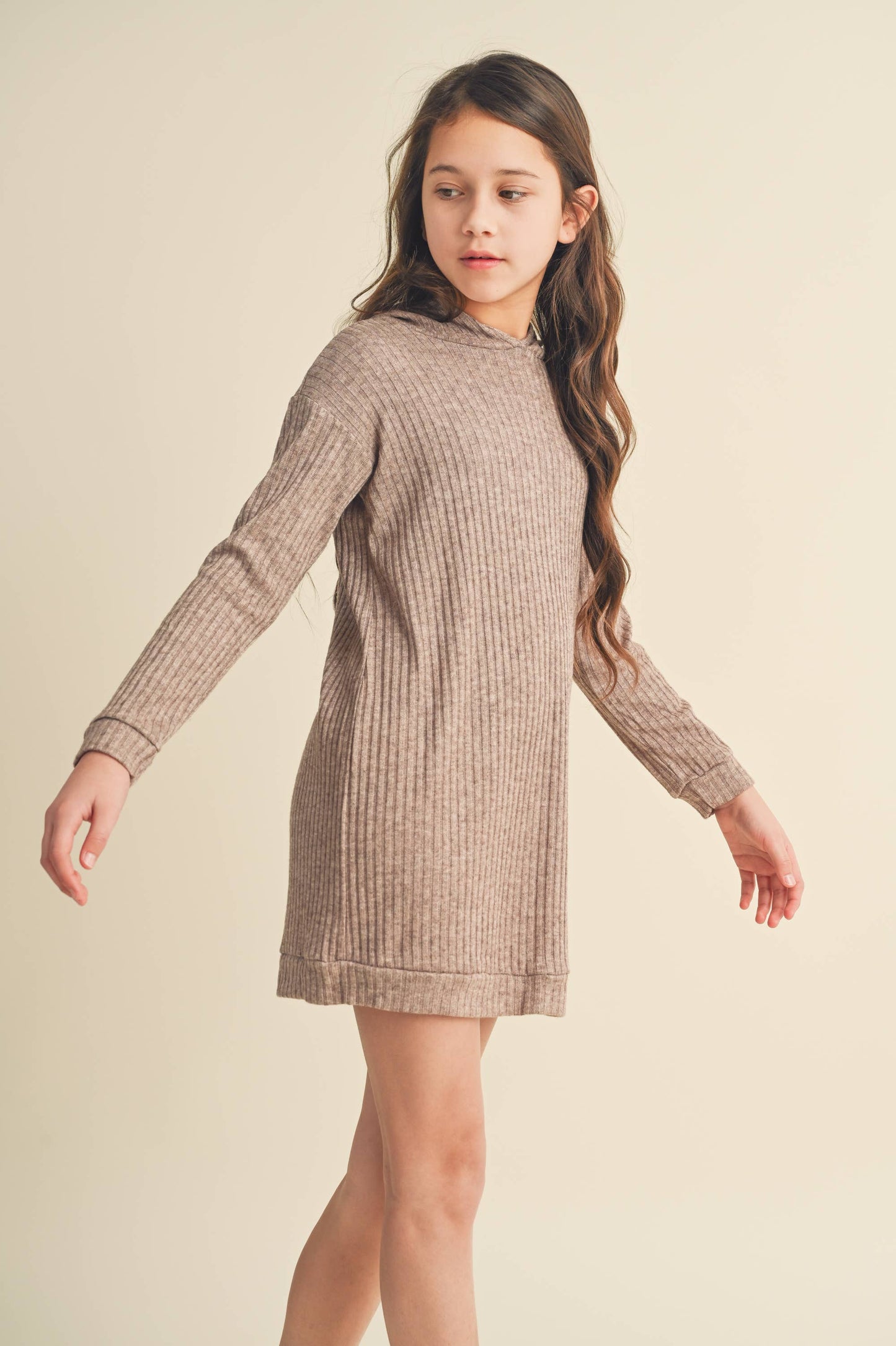 heart and arrow - LONG SLEEVE HOODED SWEATER DRESS- FRENCH TERRY