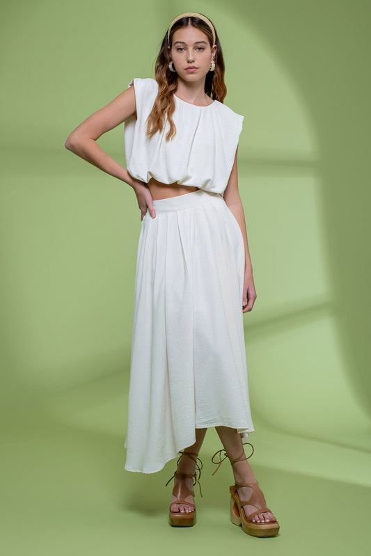 Box Pleated Midi Skirt - Cream