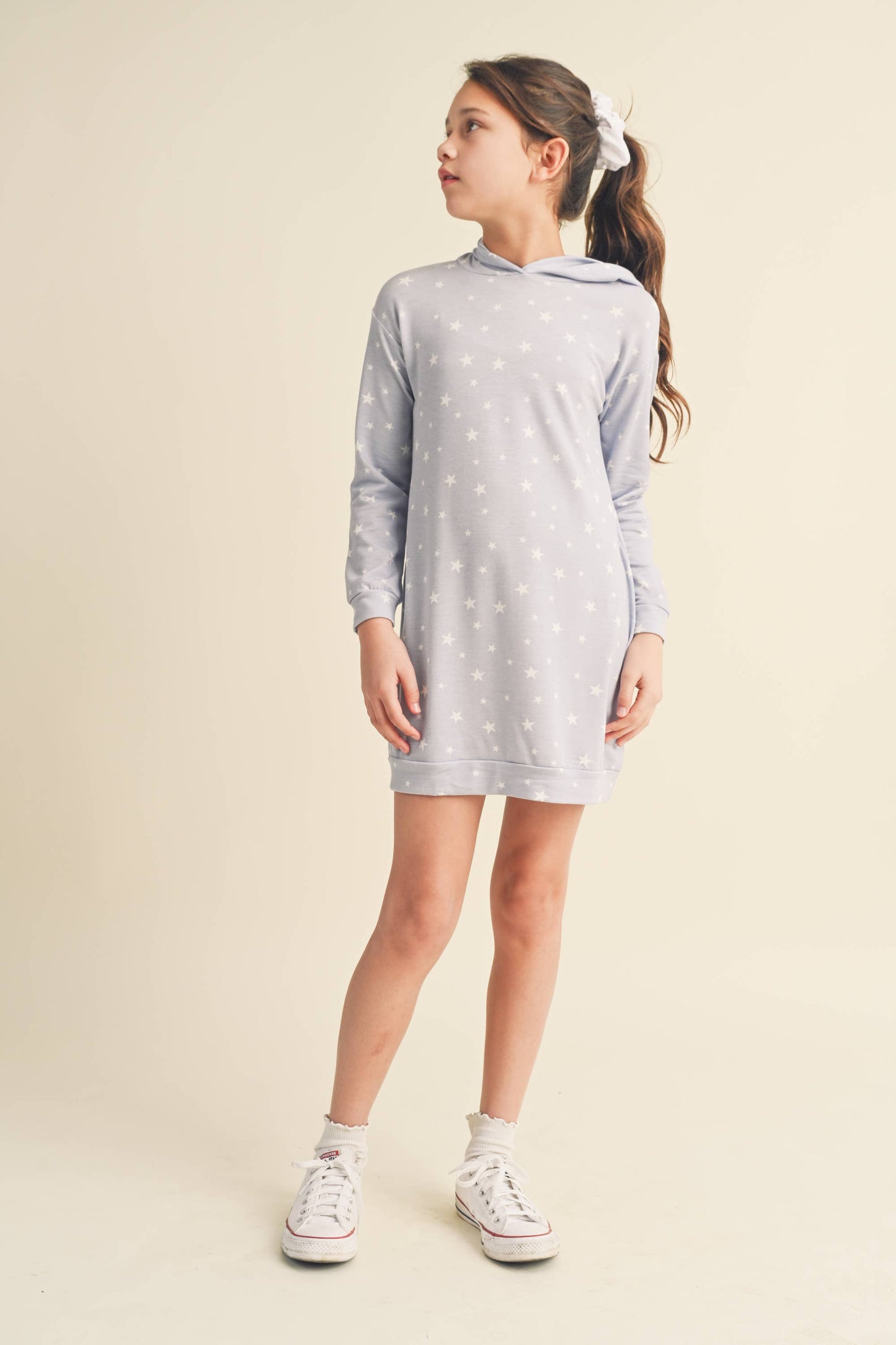 heart and arrow - LONG SLEEVE HOODED SWEATER DRESS- FRENCH TERRY