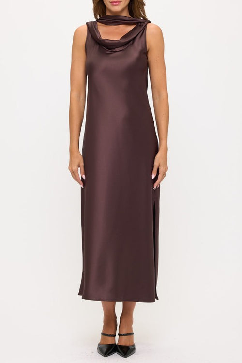 Cowl-Neck Satin Maxi Dress