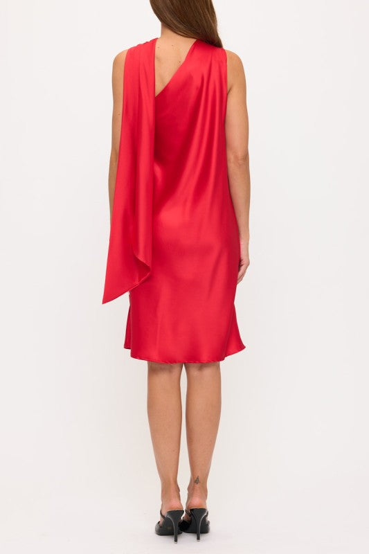 Black One Shoulder Satin Maxi Dress - Short