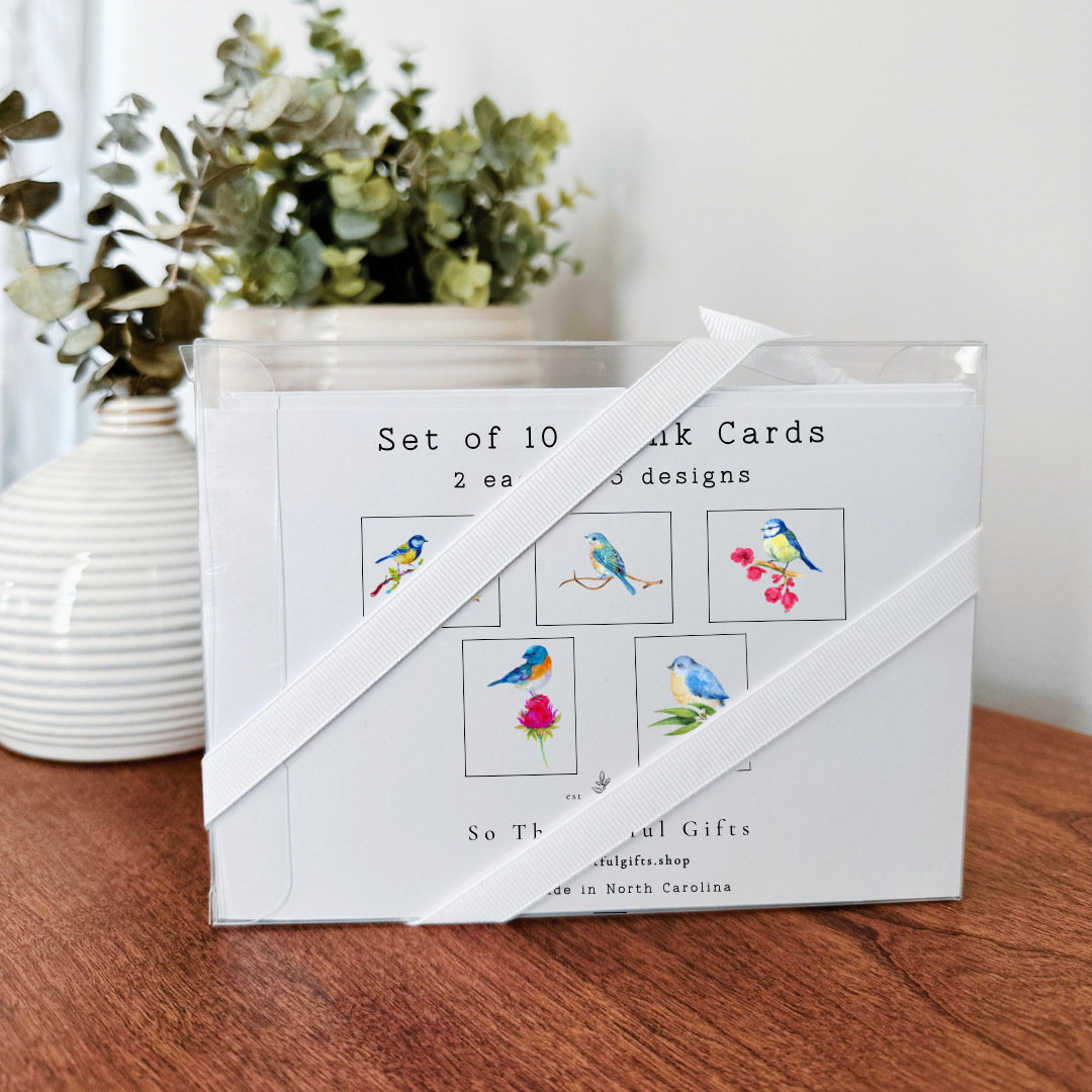 So Thoughtful Gifts - Blue Birds Notecard Set of 10 - Blank Inside