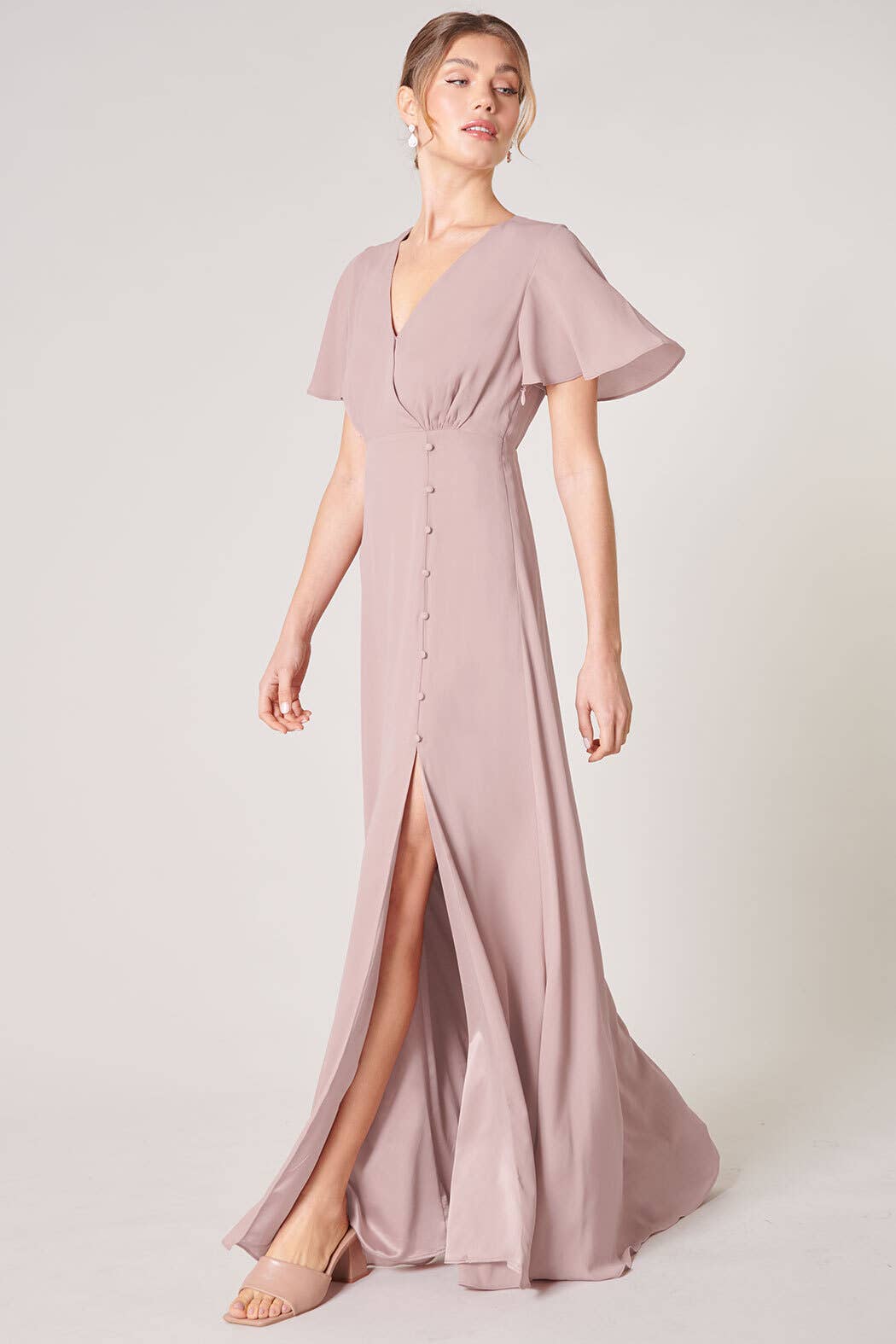 Everlasting Surplice Flutter Sleeve Maxi Dress