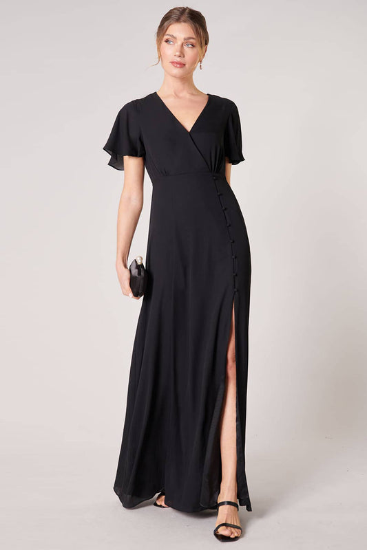 Everlasting Surplice Flutter Sleeve Maxi Dress