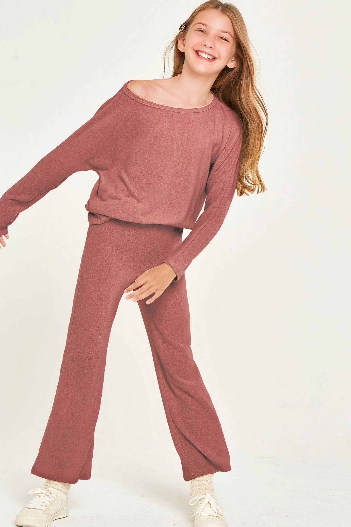 Tween Solid Brushed Knit Lounge Wear Set Open Size