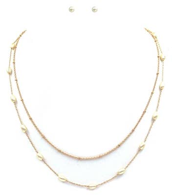 What's Hot - Gold Chain with Pearl Accents Layered 16"-18" Necklace