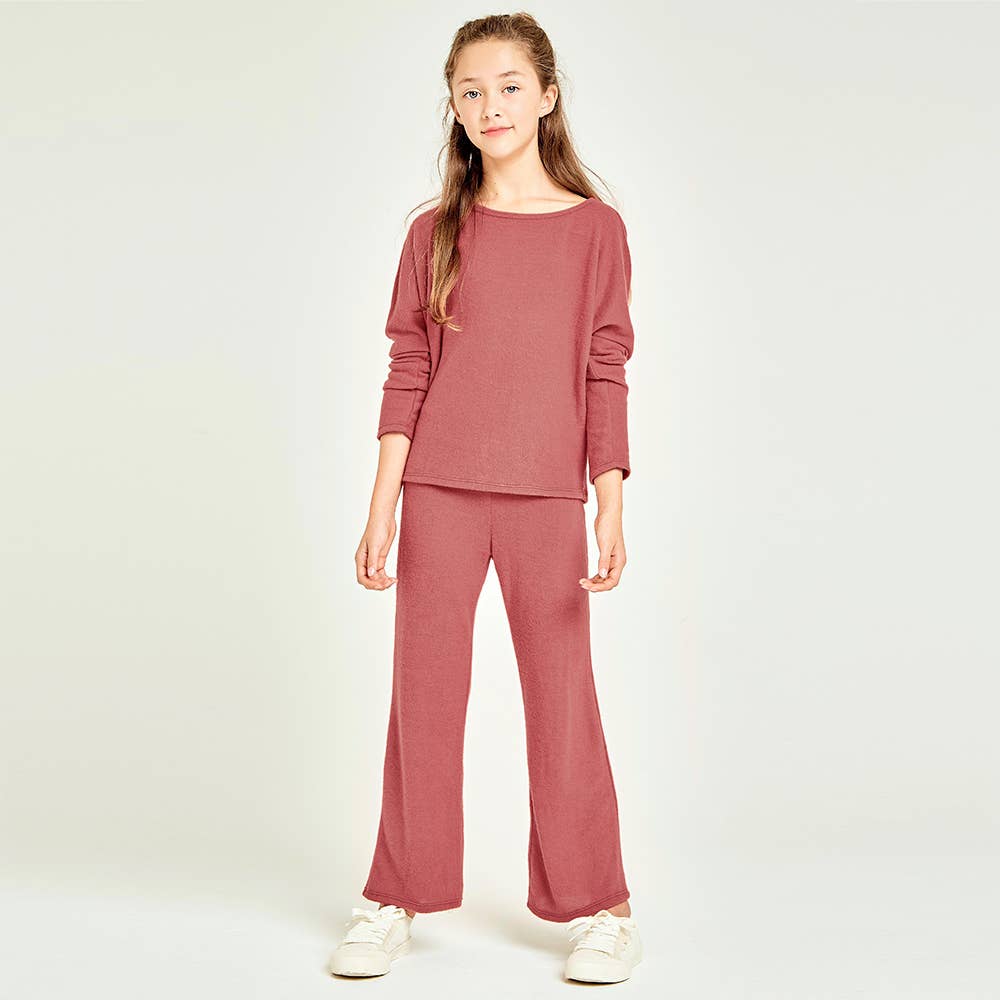 Tween Solid Brushed Knit Lounge Wear Set Open Size