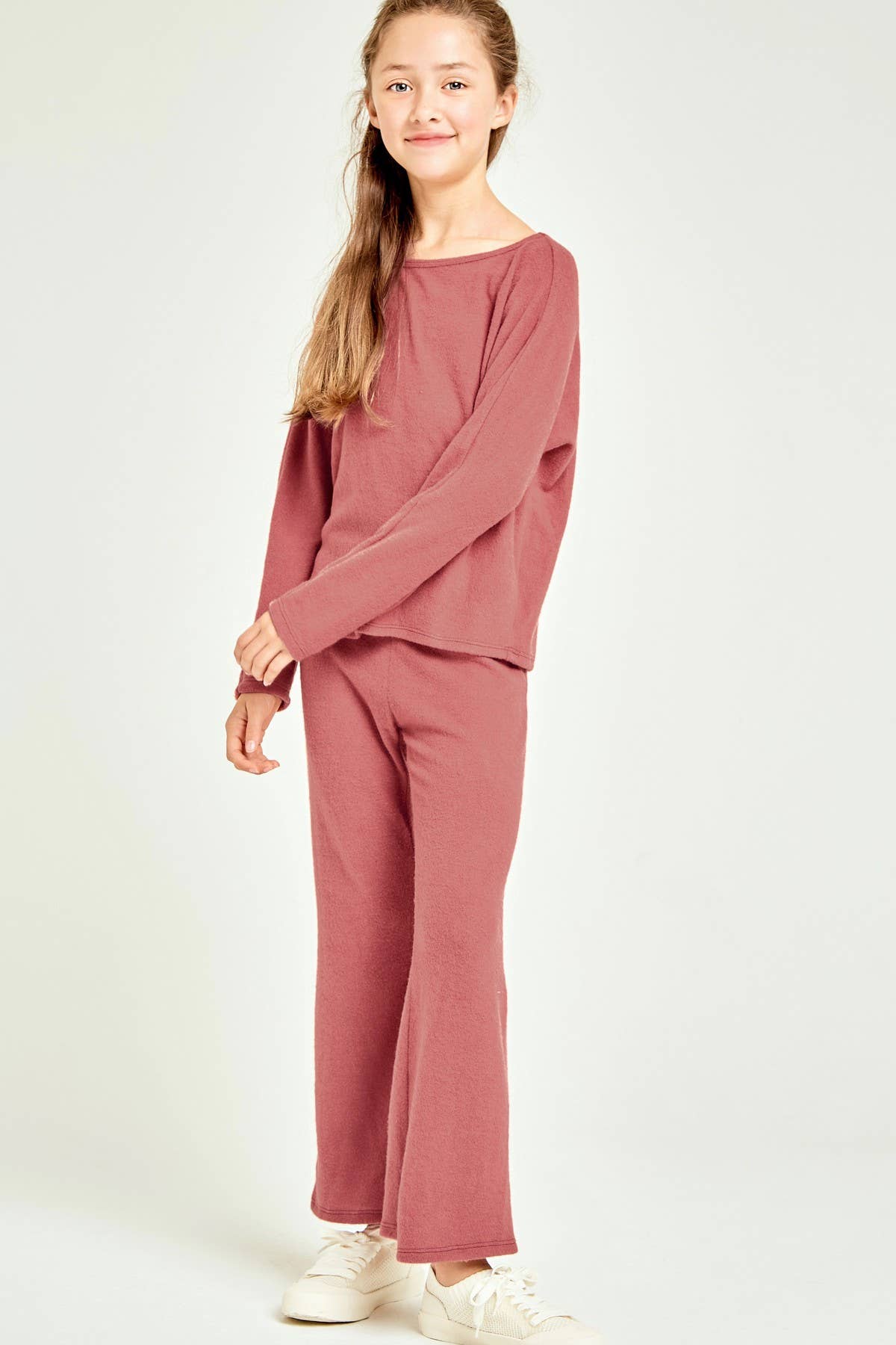 Tween Solid Brushed Knit Lounge Wear Set Open Size