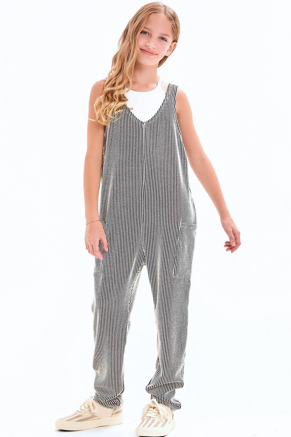 Good Girl - Embossed Rib Sleeveless Jumpsuit /Overall /Onesie