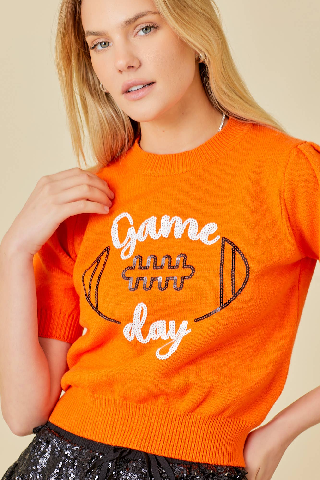 Main Strip - Game Day Puff Sleeve Sweater Top