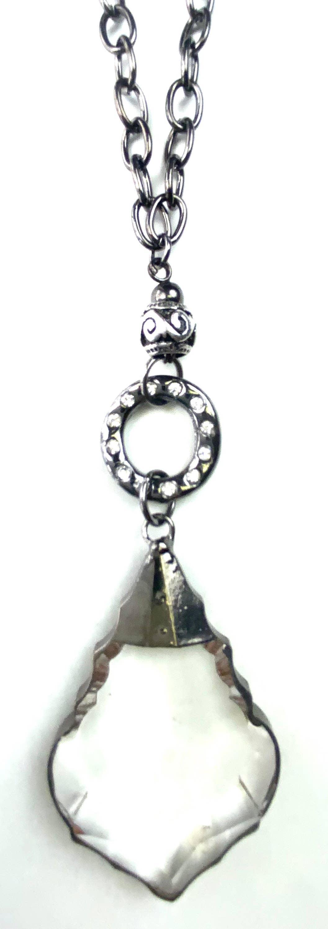 Chain w/ Edged Faceted Glass Pendant
