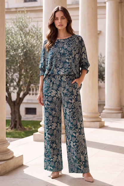 Poncho Top + Relaxed-Fit Pants Flowy Set