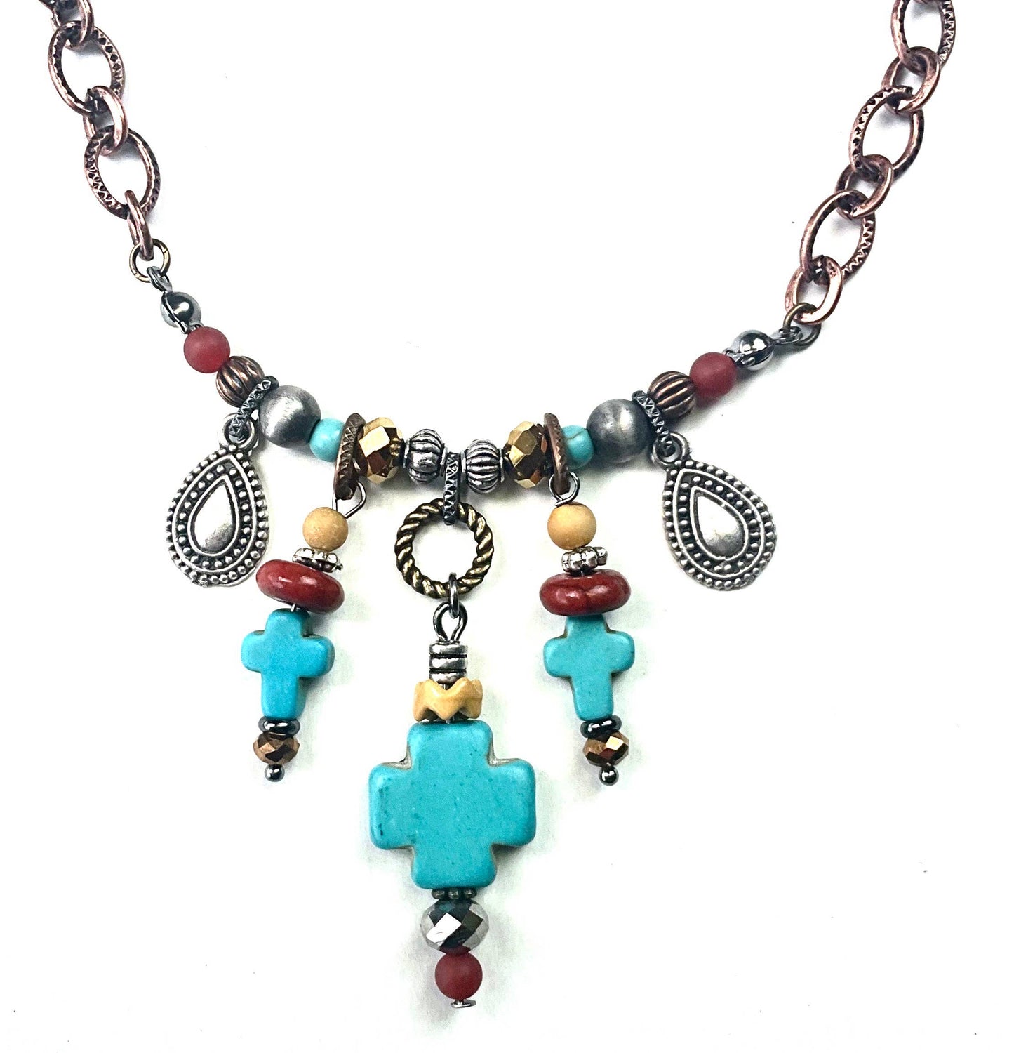 Turquoise CROSS DANGLES & BEADED ON CHAIN