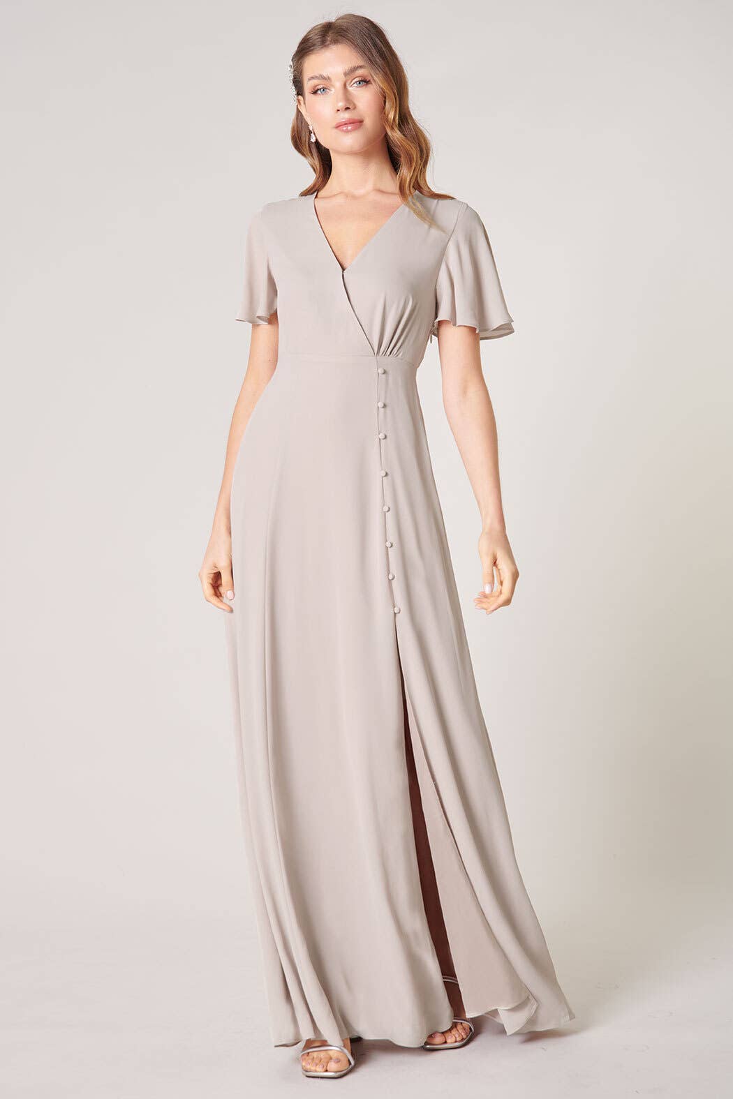 Everlasting Surplice Flutter Sleeve Maxi Dress