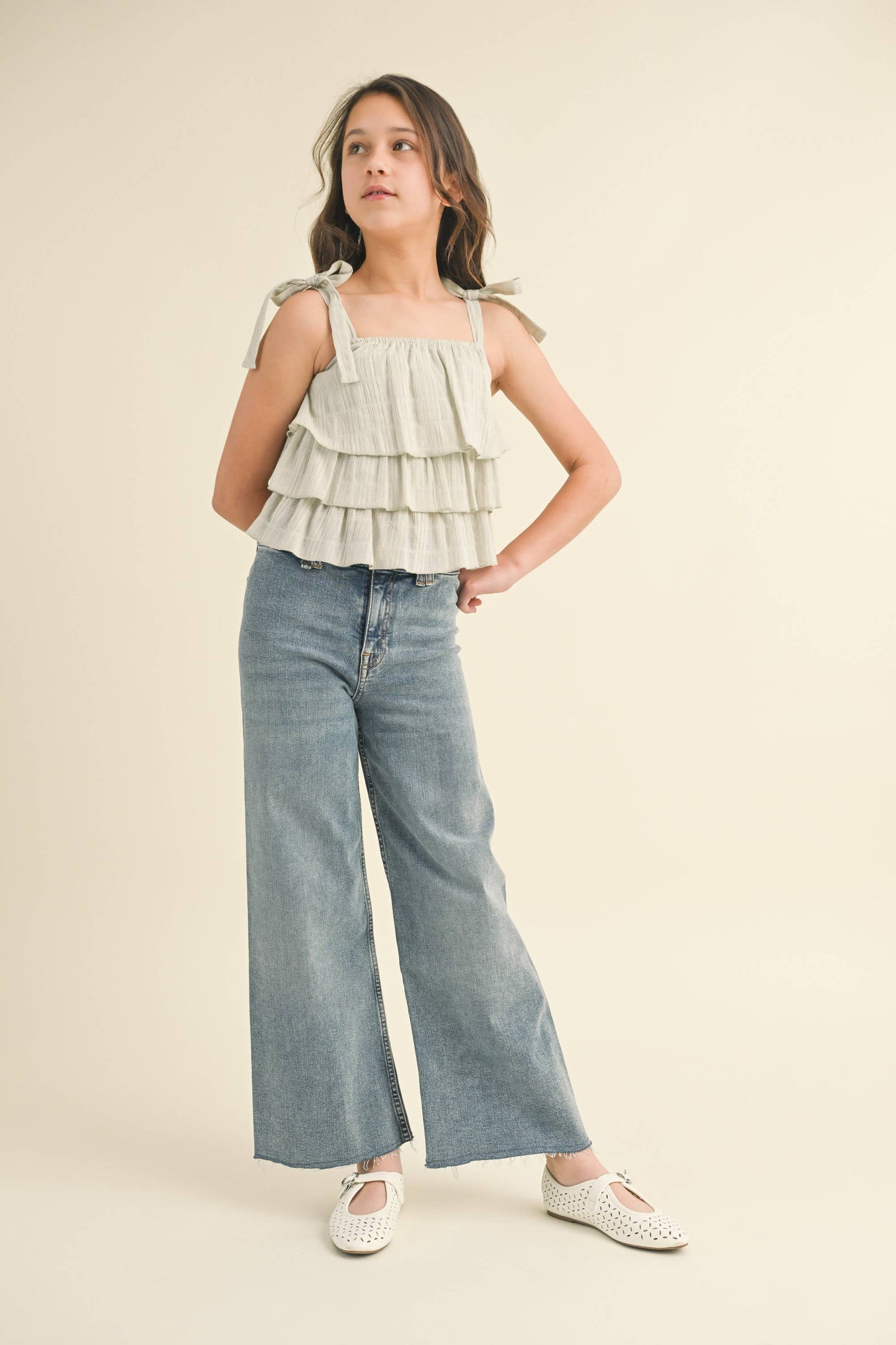 TWEEN KIDS GIRLS WIDE LEG DENIM PANTS (7-14)