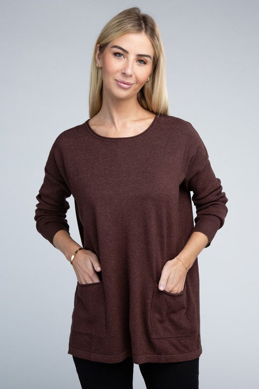 Viscose Crew Neck Pocket Sweater