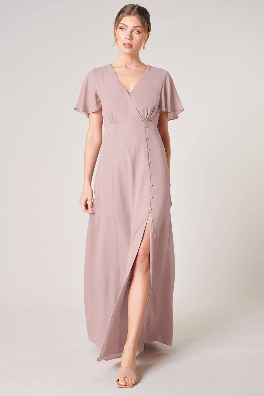 Everlasting Surplice Flutter Sleeve Maxi Dress