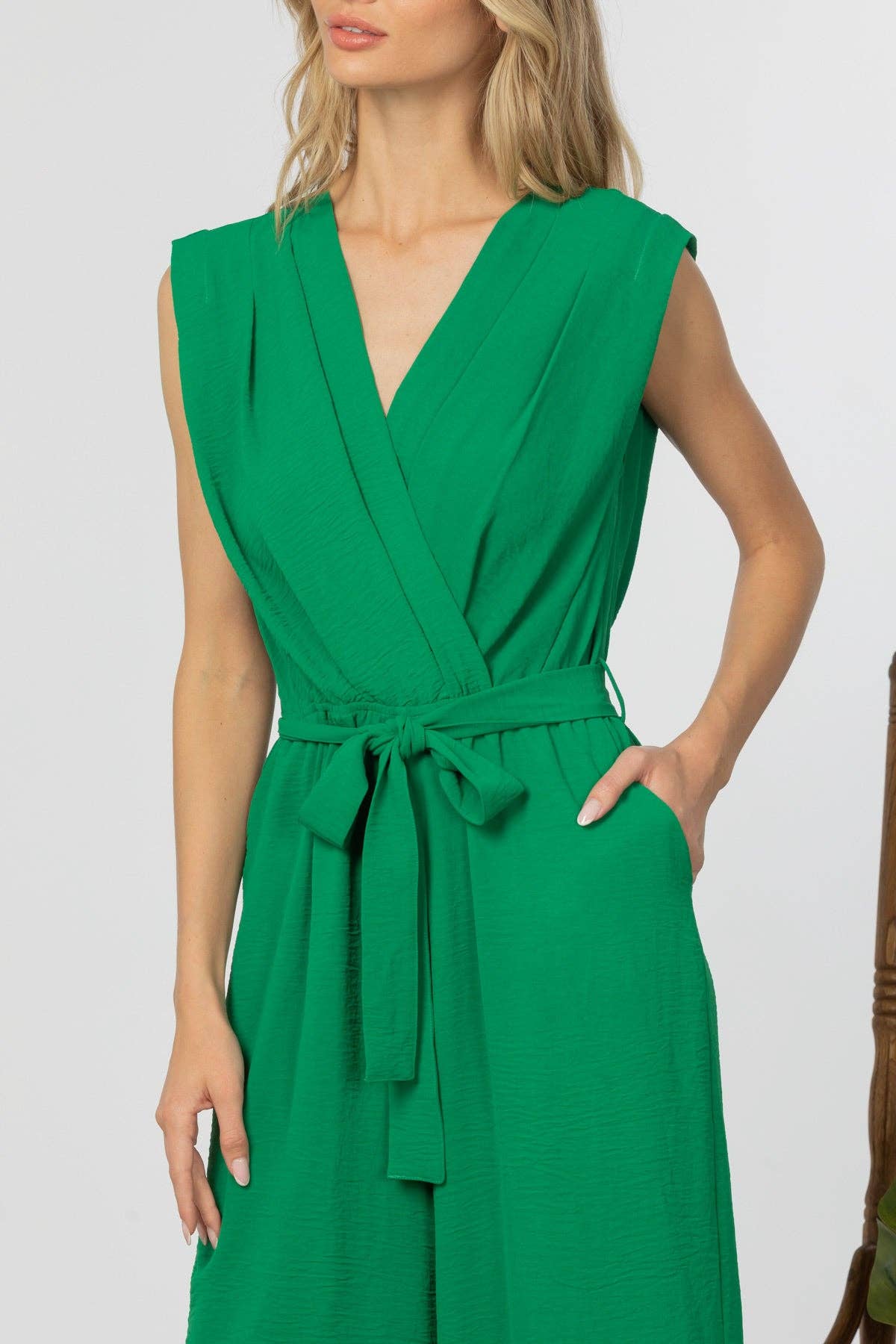 Sleeveless Faux Wrap Wide Leg Jumpsuit